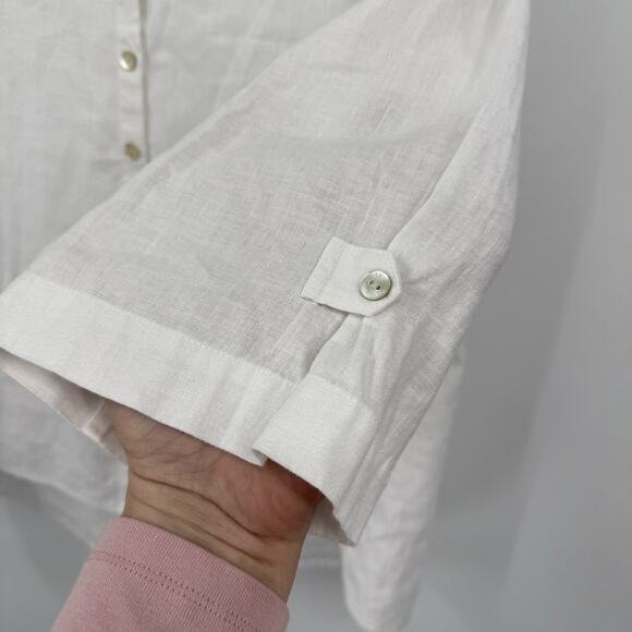 Habitat Clothes Button Tunic Top Large White Linen Blend Artsy Boxy Lagenlook - Picture 6 of 11